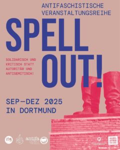 Webgrafik mit Titel und Zeitraum der Veranstaltungsreihe "Spell Out" sowie den Logos der Veranstalter*innen und Unterstützer*innen